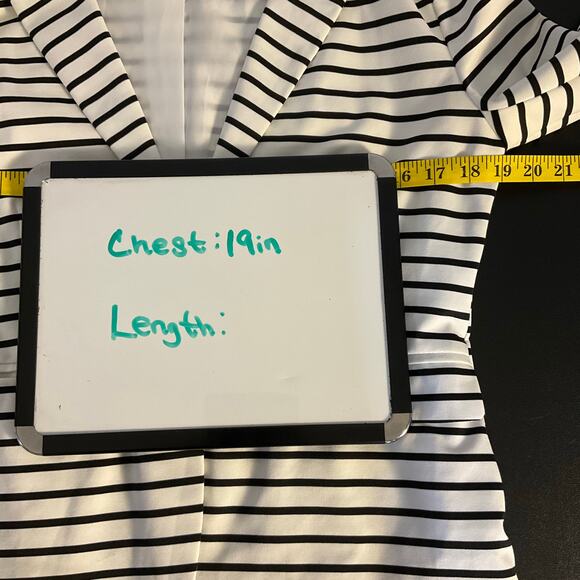 Allegra K Black and Cream Striped Two Button Long Sleeve Blazer Size M - Picture 8 of 9